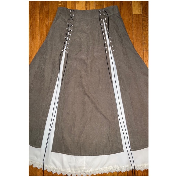 BROWN SAGE FAUX SUEDE SKIRT - Picture 1 of 10